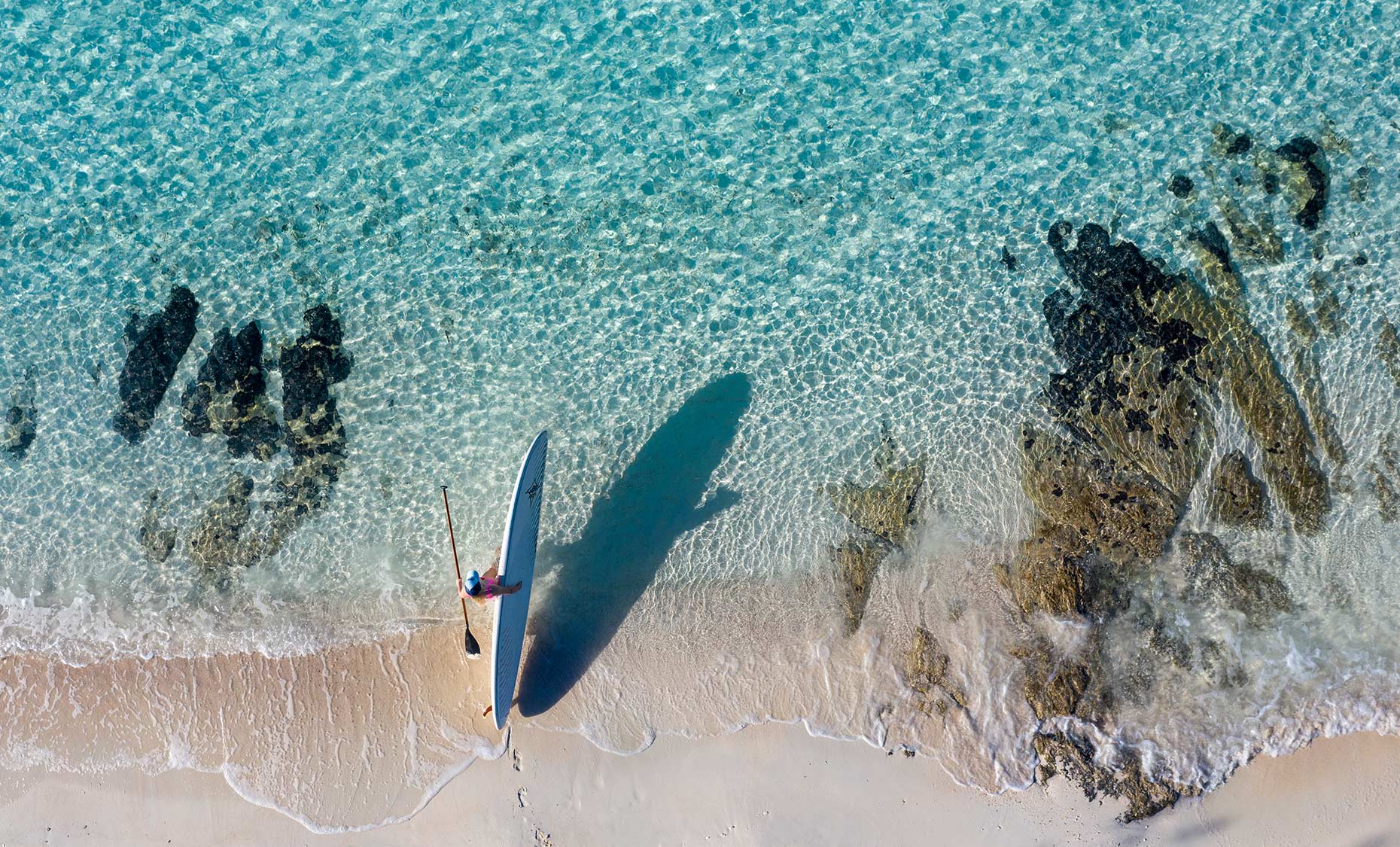 Eleuthera paddle boarding from above